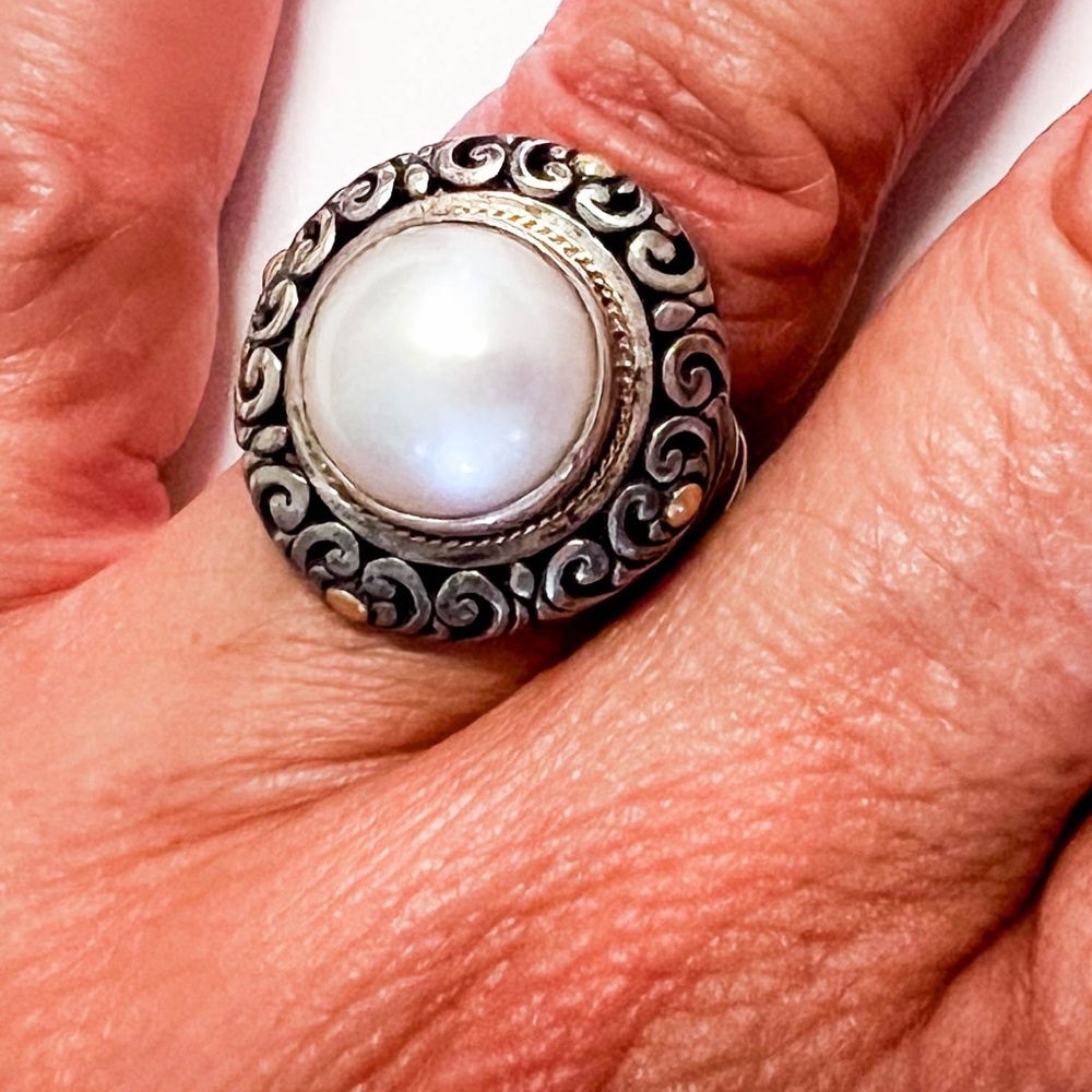 Sterling Silver with 14K Gold mabe pearl size 5 ring